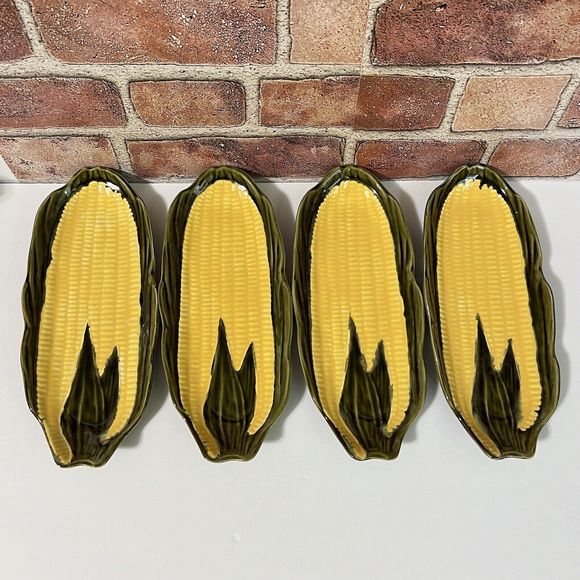 VINTAGE 4 Ceramic Yellow Corn On The Cob Dish Holder Cradle Made in Portugal - Picture 3 of 17